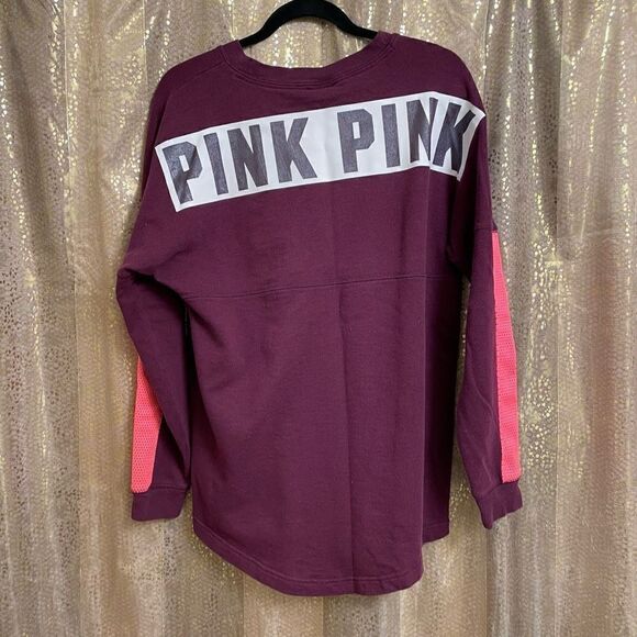 PINK Victorias Secret maroon block logo crewneck sweater, size M - Picture 2 of 5